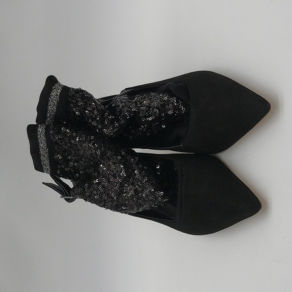 Zara Black Sequin Heeled Boots - Picture 4 of 10